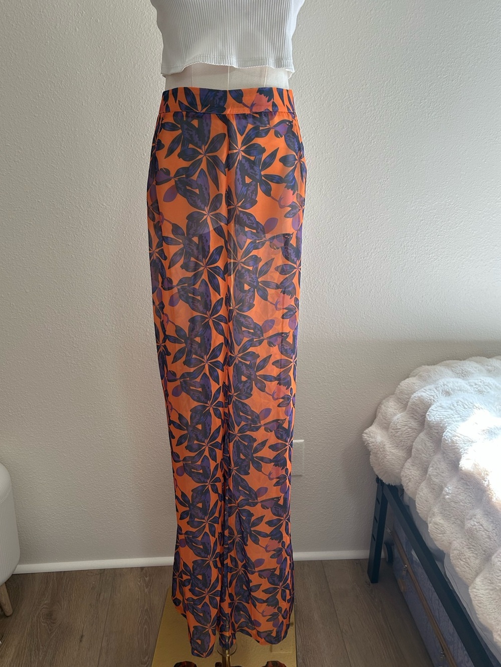 PrettyLittleThing Orange and Purple Floral Pants